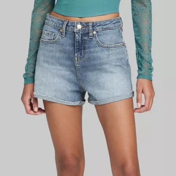 Wild Fable Denim Shorts Blue Womens Size 4 High-Rise Rolled Cuffed Relaxed Fit - Picture 3 of 8